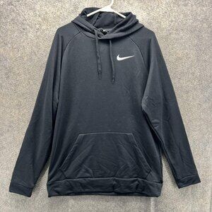 Nike Hoodie Mens Large Black Dri-FIT Pullover Fleece Sweatshirt Swoosh Logo